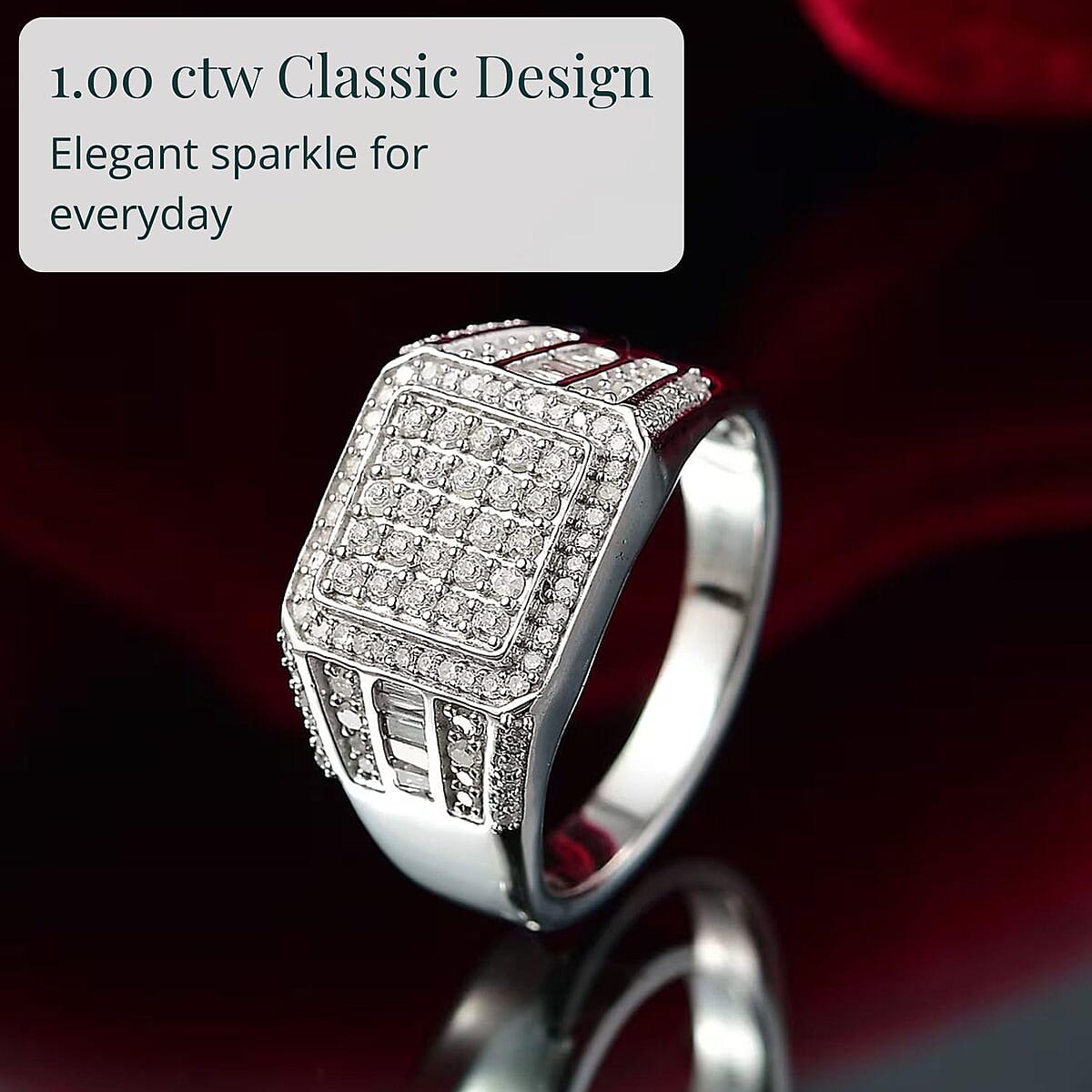 D'Joy Diamond 1.00 ctw Men's Ring in Rhodium Over Sterling Silver (Size 11.0) image number 5