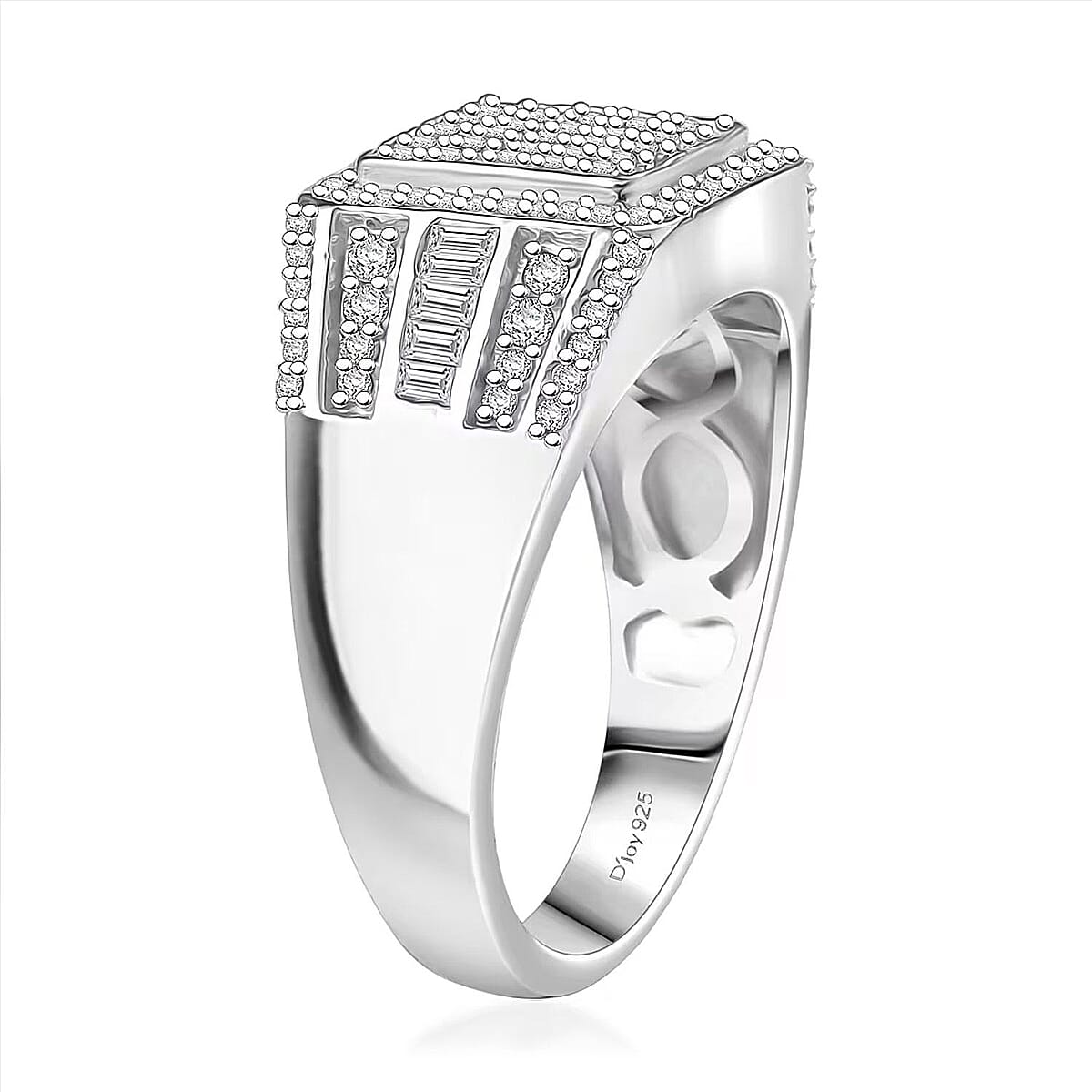D'Joy Diamond 1.00 ctw Men's Ring in Rhodium Over Sterling Silver (Size 12.0) image number 7
