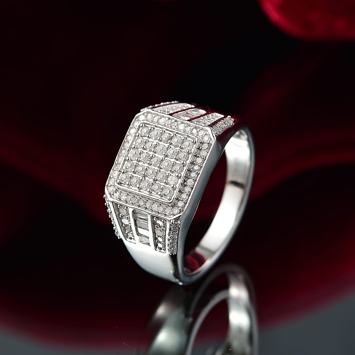 D'Joy Diamond 1.00 ctw Men's Ring in Rhodium Over Sterling Silver (Size 14.0) image number 1
