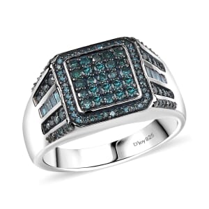 D'Joy Blue Diamond 1.00 ctw Men's Ring in Rhodium Over Sterling Silver (Size 10.0)