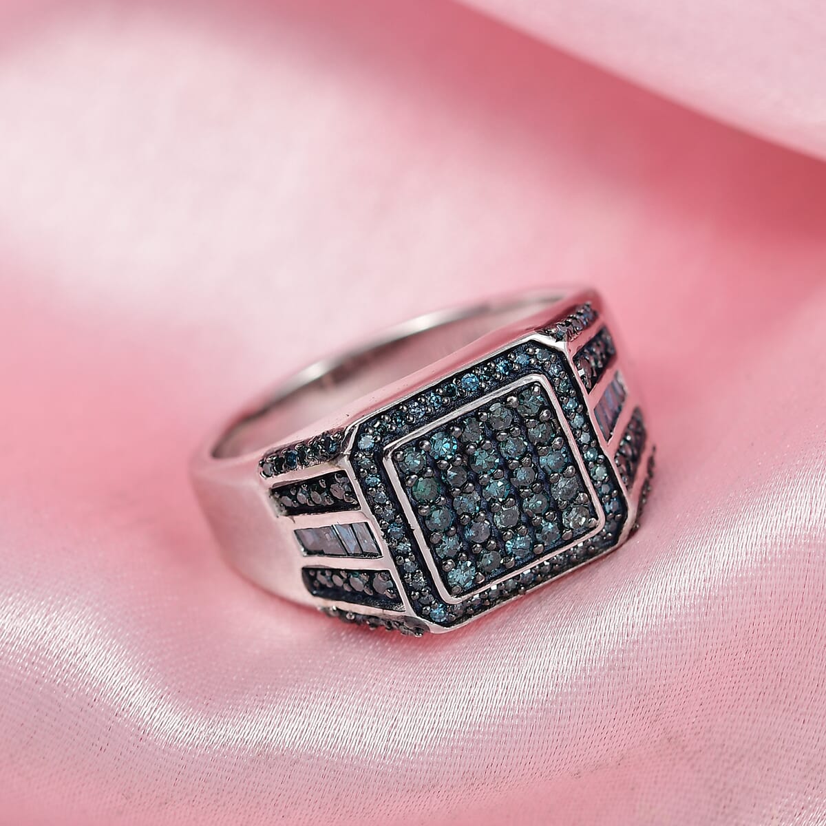 D'Joy Blue Diamond 1.00 ctw Men's Ring in Rhodium Over Sterling Silver (Size 10.0) image number 1