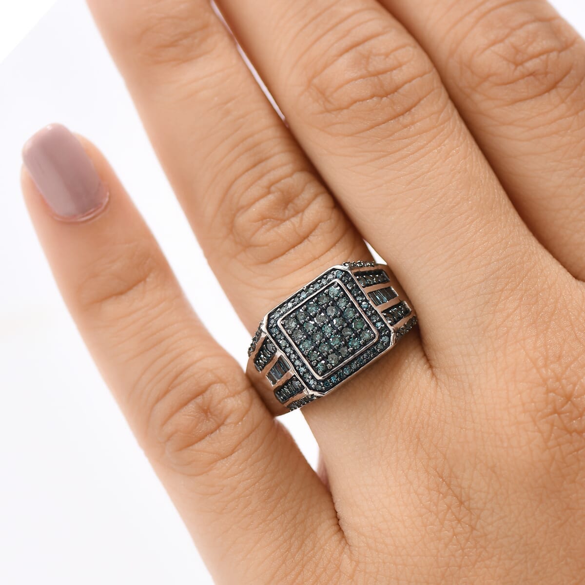 D'Joy Blue Diamond 1.00 ctw Men's Ring in Rhodium Over Sterling Silver (Size 10.0) image number 2