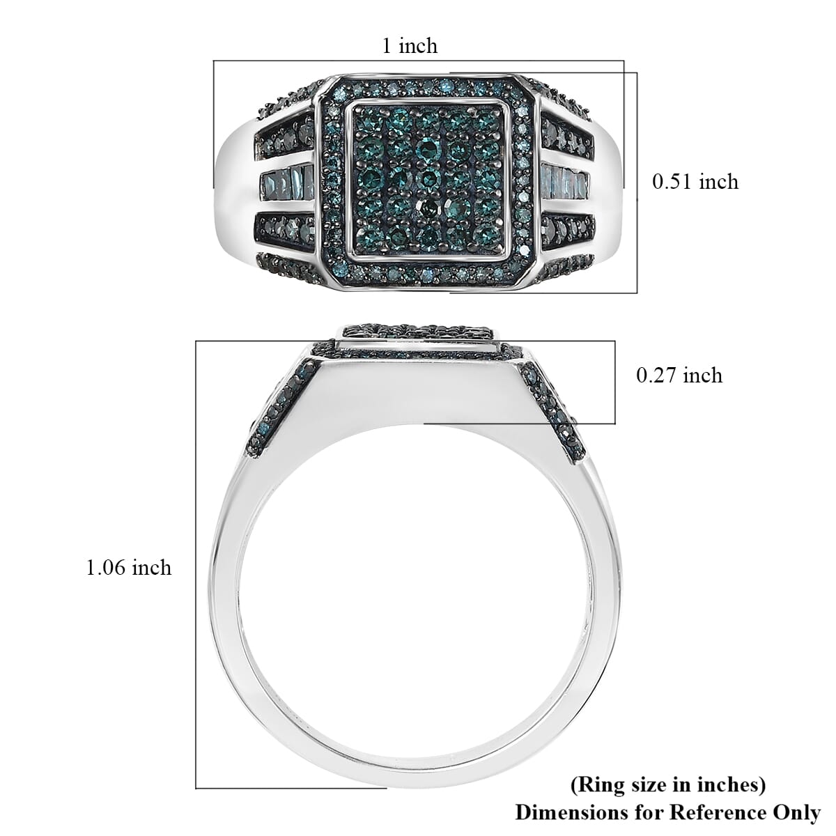 D'Joy Blue Diamond 1.00 ctw Men's Ring in Rhodium Over Sterling Silver (Size 10.0) image number 5