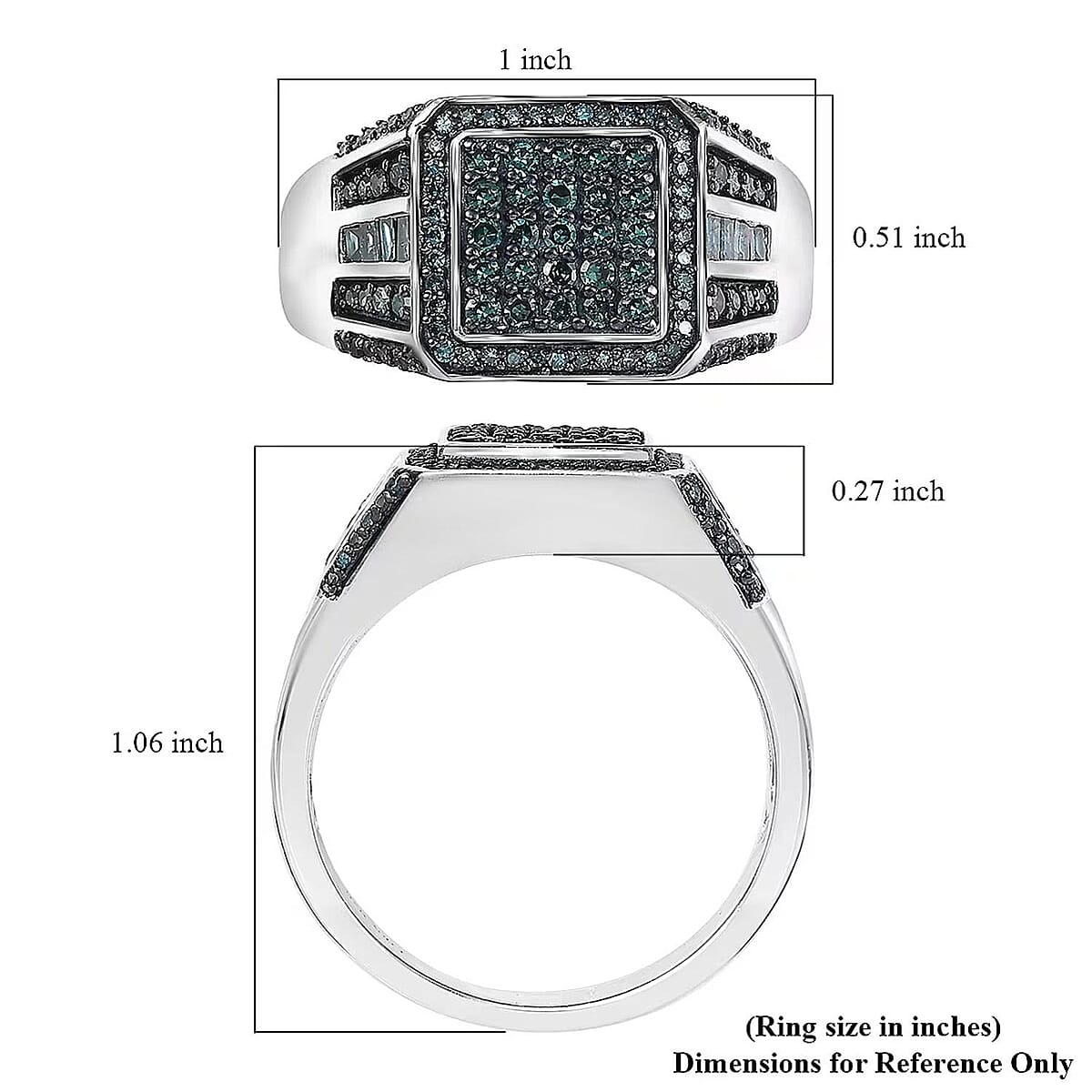 D'Joy Blue Diamond 1.00 ctw Men's Ring in Rhodium Over Sterling Silver (Size 11.0) image number 6