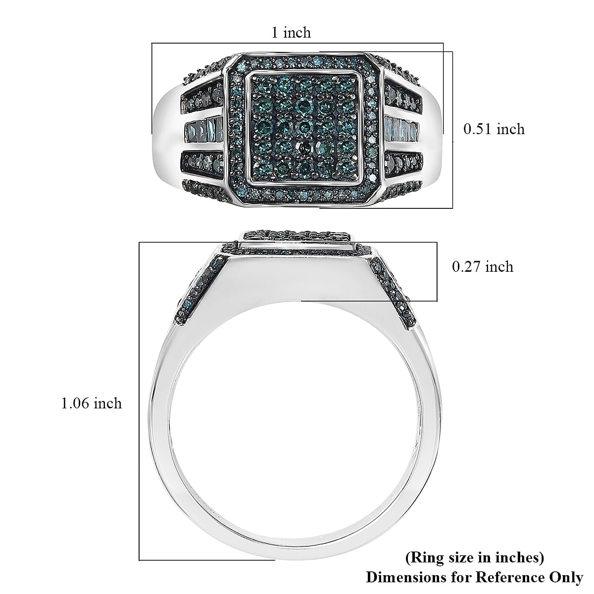 D'Joy Blue Diamond 1.00 ctw Men's Ring in Rhodium Over Sterling Silver (Size 12.0) image number 5