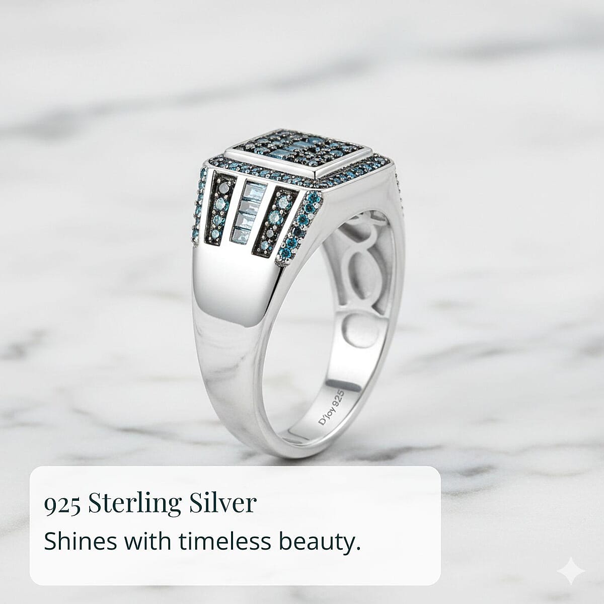 D'Joy Blue Diamond 1.00 ctw Men's Ring in Rhodium Over Sterling Silver (Size 13.0) image number 2