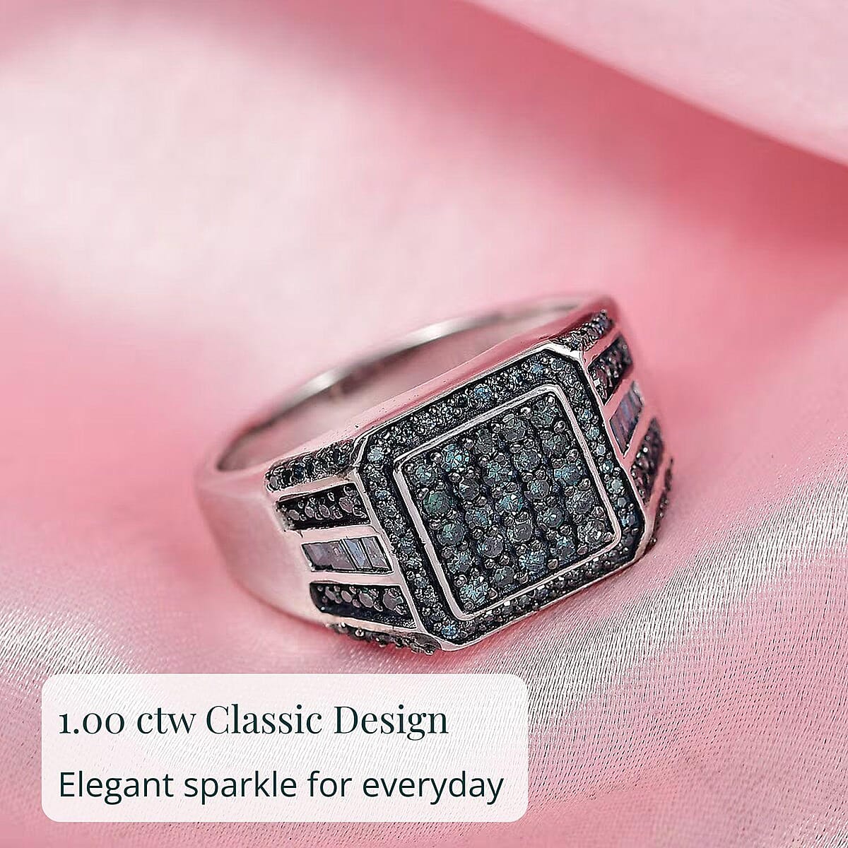 D'Joy Blue Diamond 1.00 ctw Men's Ring in Rhodium Over Sterling Silver (Size 13.0) image number 5