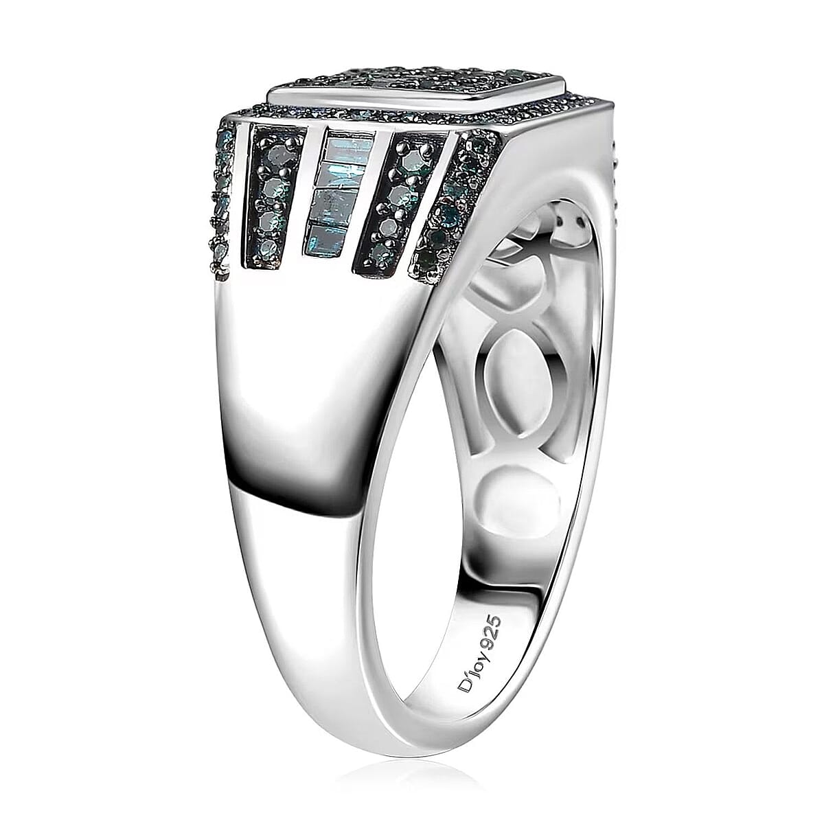 D'Joy Blue Diamond 1.00 ctw Men's Ring in Rhodium Over Sterling Silver (Size 13.0) image number 7