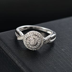 D'Joy Diamond 0.25 ctw Halo Sparkle Ring in Rhodium Over Sterling Silver (Size 10.0)