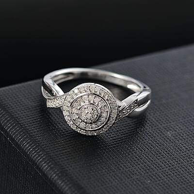 D'Joy Diamond 0.25 ctw Halo Sparkle Ring in Rhodium Over Sterling Silver (Size 10.0)