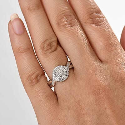 D'Joy Diamond 0.25 ctw Halo Sparkle Ring in Rhodium Over Sterling Silver (Size 10.0)