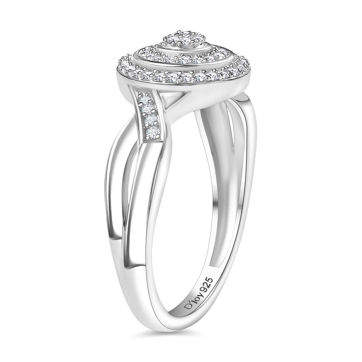 D'Joy Diamond 0.25 ctw Halo Sparkle Ring in Rhodium Over Sterling Silver (Size 10.0) image number 3