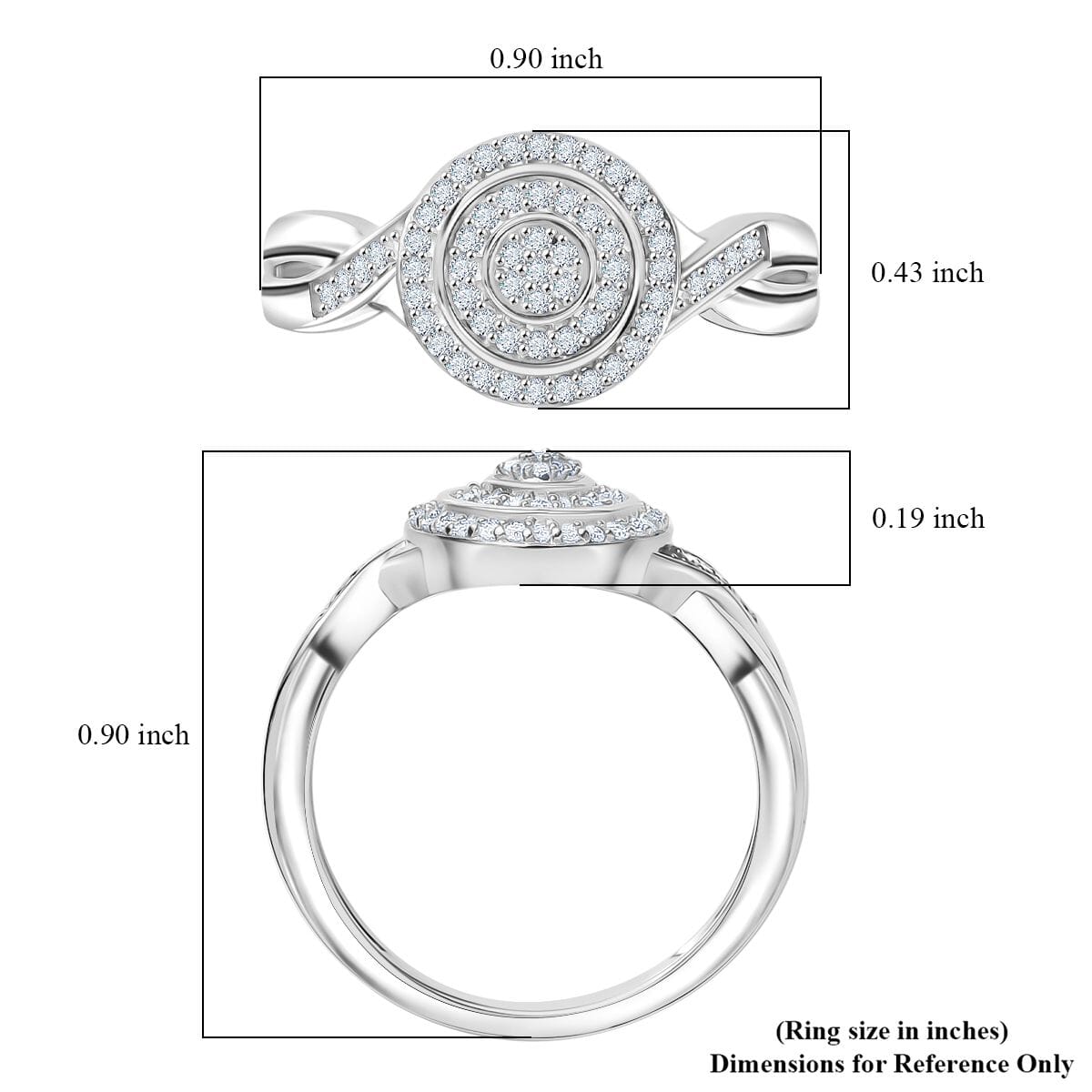 D'Joy Diamond 0.25 ctw Halo Sparkle Ring in Rhodium Over Sterling Silver (Size 10.0) image number 5