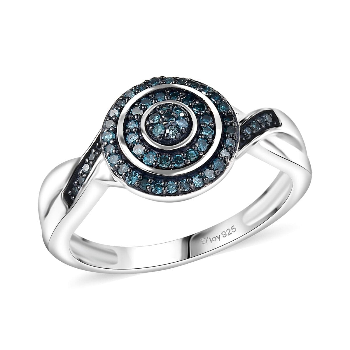 D'Joy Blue Diamond 0.25 ctw Halo Sparkle Ring in Rhodium Over Sterling Silver (Size 10.0) image number 0