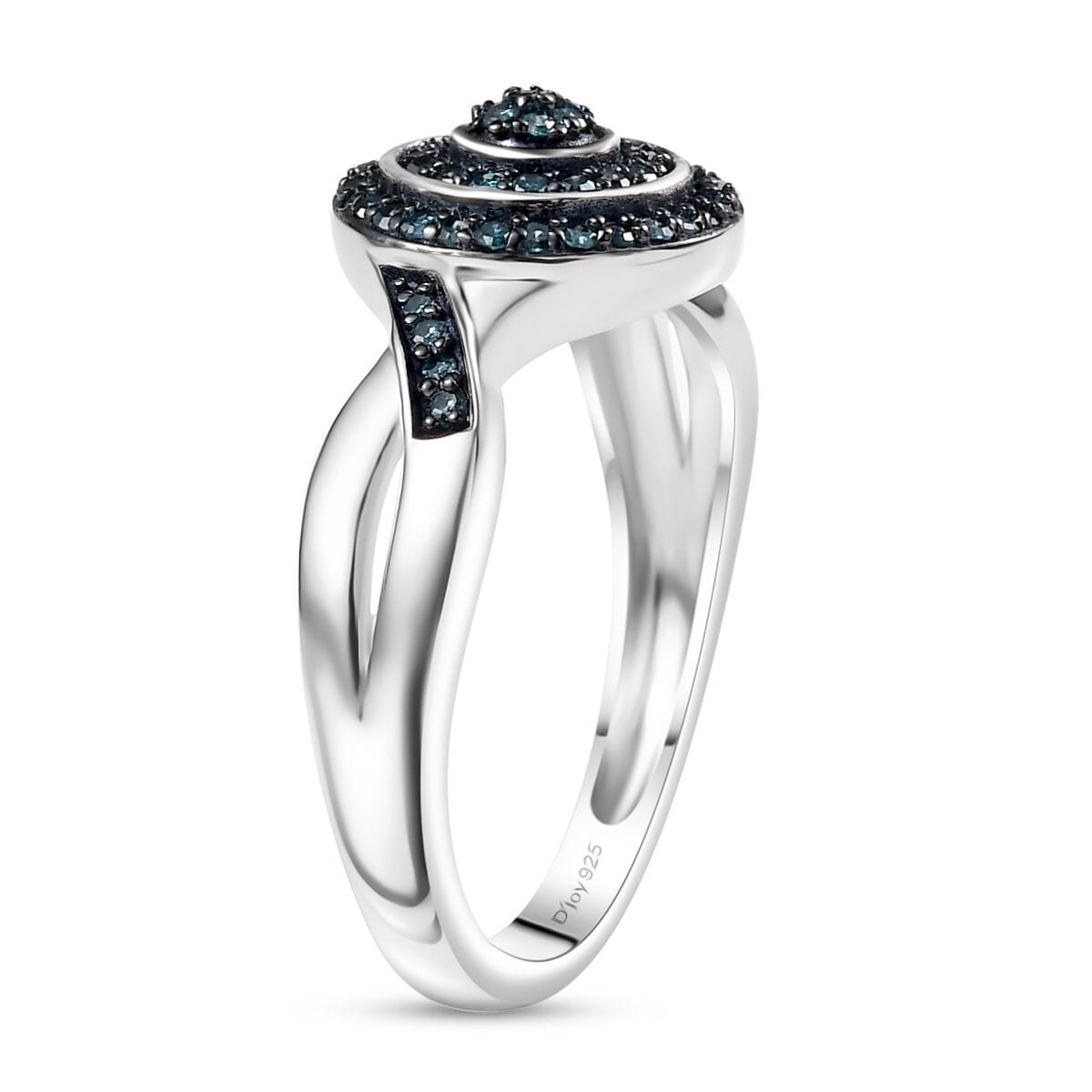 D'Joy Blue Diamond 0.25 ctw Halo Sparkle Ring in Rhodium Over Sterling Silver (Size 10.0) image number 3