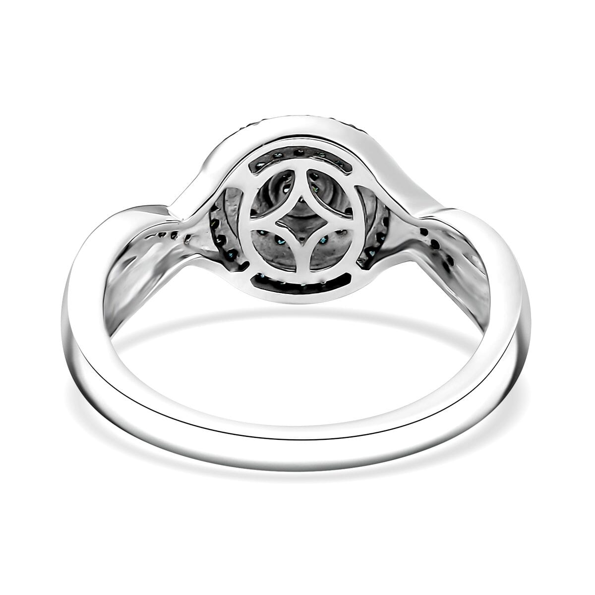 D'Joy Blue Diamond 0.25 ctw Halo Sparkle Ring in Rhodium Over Sterling Silver (Size 10.0) image number 4