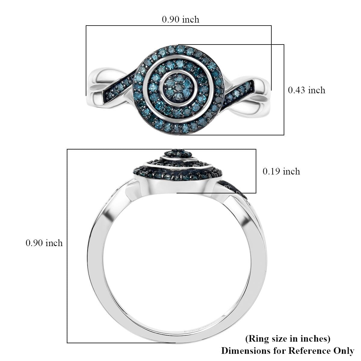 D'Joy Blue Diamond 0.25 ctw Halo Sparkle Ring in Rhodium Over Sterling Silver (Size 10.0) image number 5