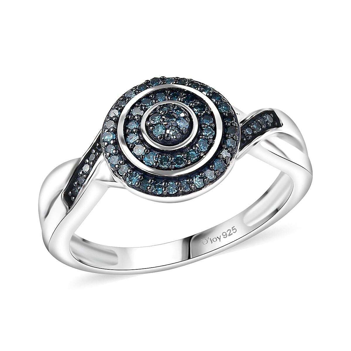 D'Joy Blue Diamond 0.25 ctw Halo Sparkle Ring in Rhodium Over Sterling Silver (Size 5.0) image number 0