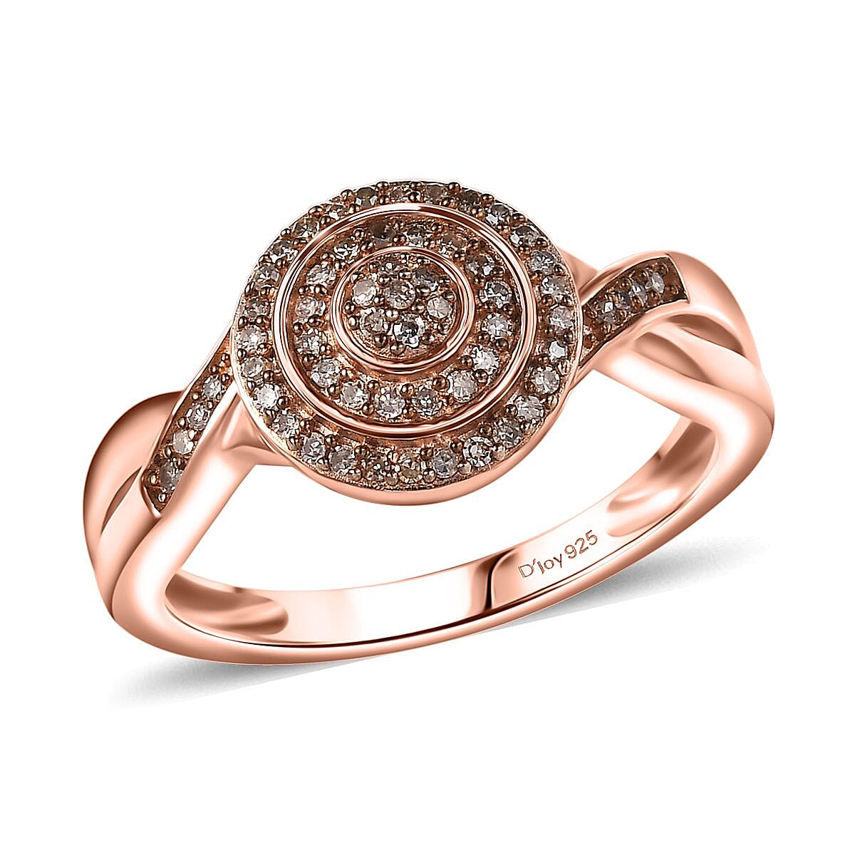 D'Joy Natural Champagne Diamond 0.25 ctw Halo Sparkle Ring in 18K Vermeil Rose Gold Over Sterling Silver (Size 10.0) image number 0