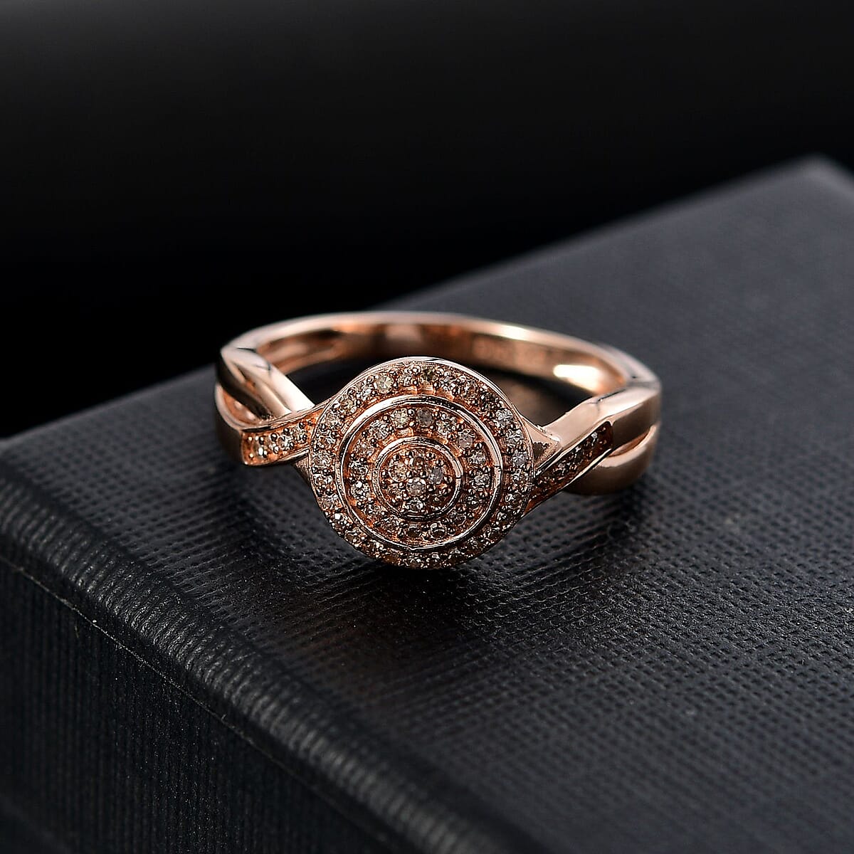 D'Joy Natural Champagne Diamond 0.25 ctw Halo Sparkle Ring in 18K Vermeil Rose Gold Over Sterling Silver (Size 7.0) image number 1