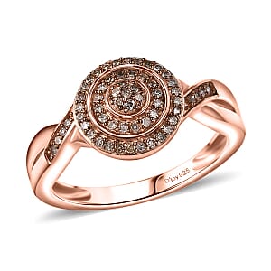 D'Joy Natural Champagne Diamond 0.25 ctw Halo Sparkle Ring in 18K Vermeil Rose Gold Over Sterling Silver (Size 9.0)