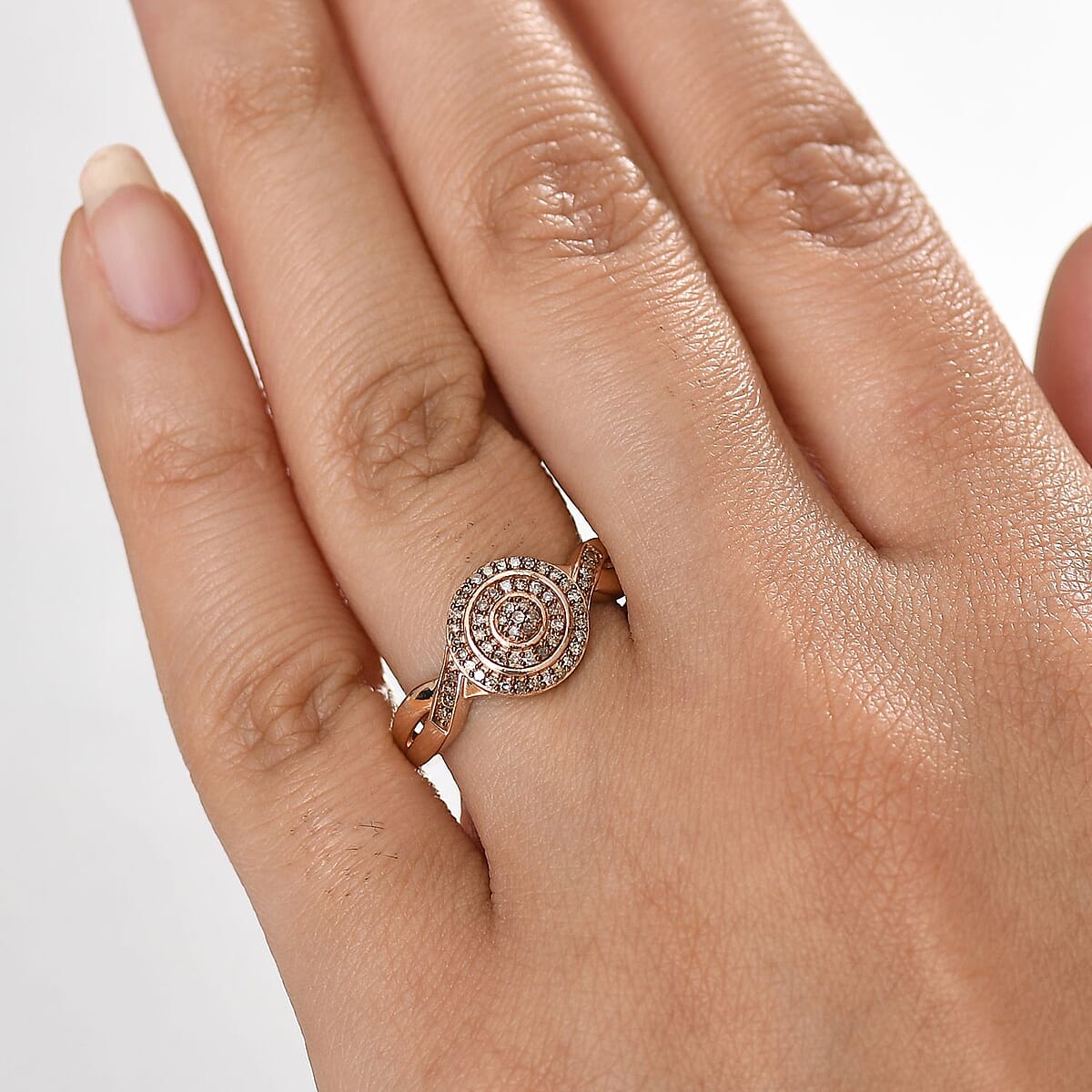 D'Joy Natural Champagne Diamond 0.25 ctw Halo Sparkle Ring in 18K Vermeil Rose Gold Over Sterling Silver (Size 9.0) image number 2