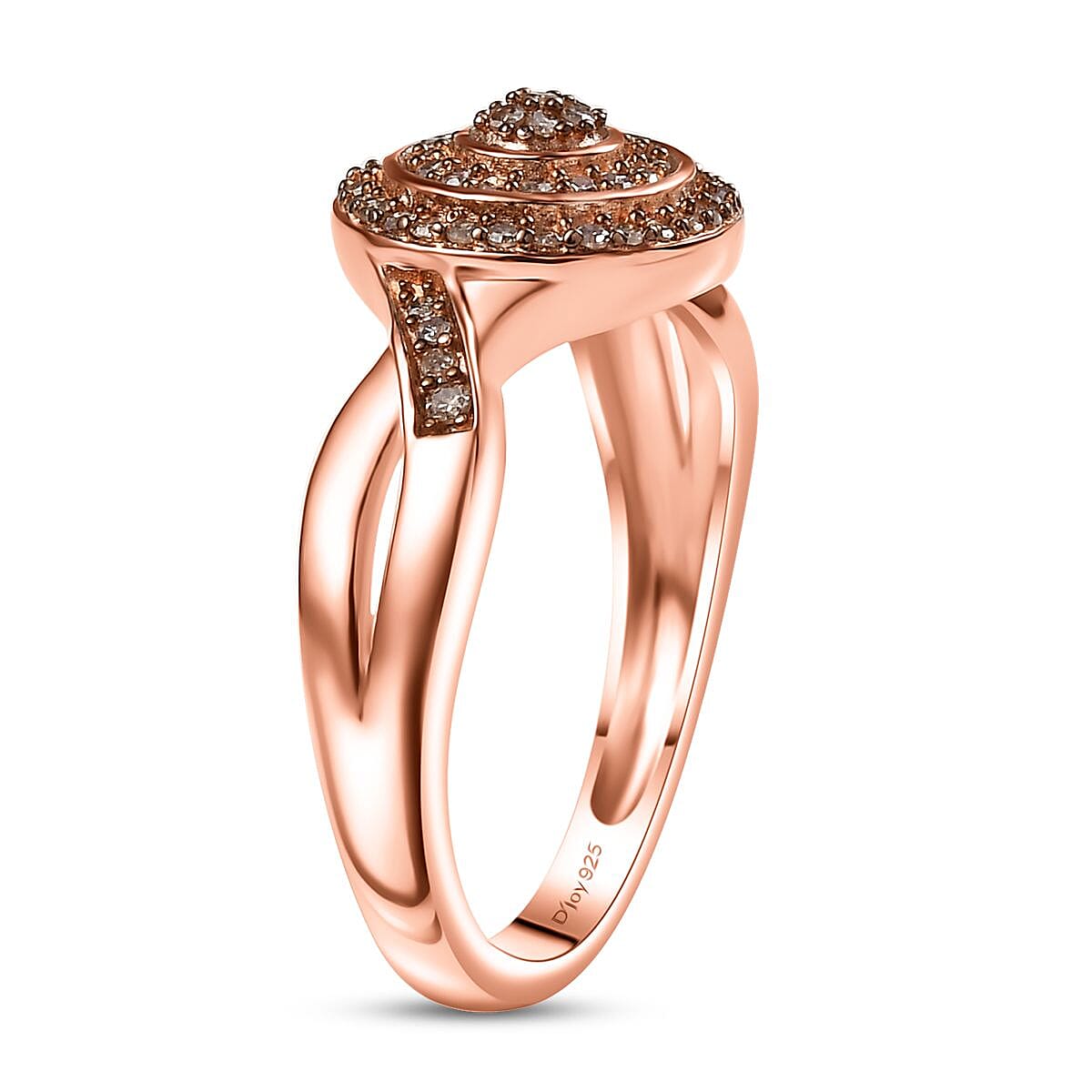 D'Joy Natural Champagne Diamond 0.25 ctw Halo Sparkle Ring in 18K Vermeil Rose Gold Over Sterling Silver (Size 9.0) image number 3