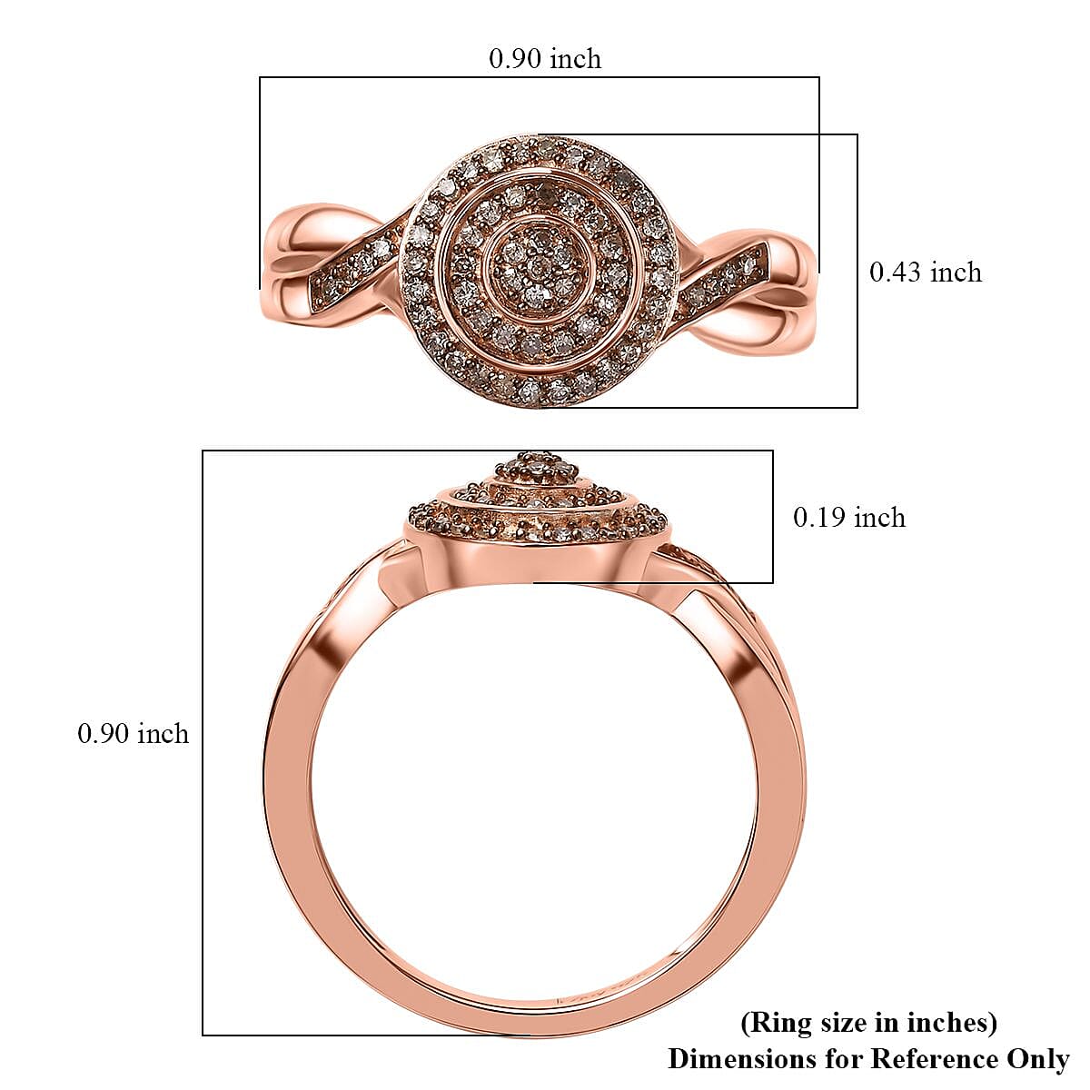 D'Joy Natural Champagne Diamond 0.25 ctw Halo Sparkle Ring in 18K Vermeil Rose Gold Over Sterling Silver (Size 9.0) image number 5