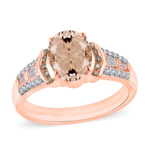 Premium Marropino Morganite, Natural Champagne and White Diamond 2.23 ctw Ring in 18K Vermeil Rose Gold Over Sterling Silver (Size 10.0)