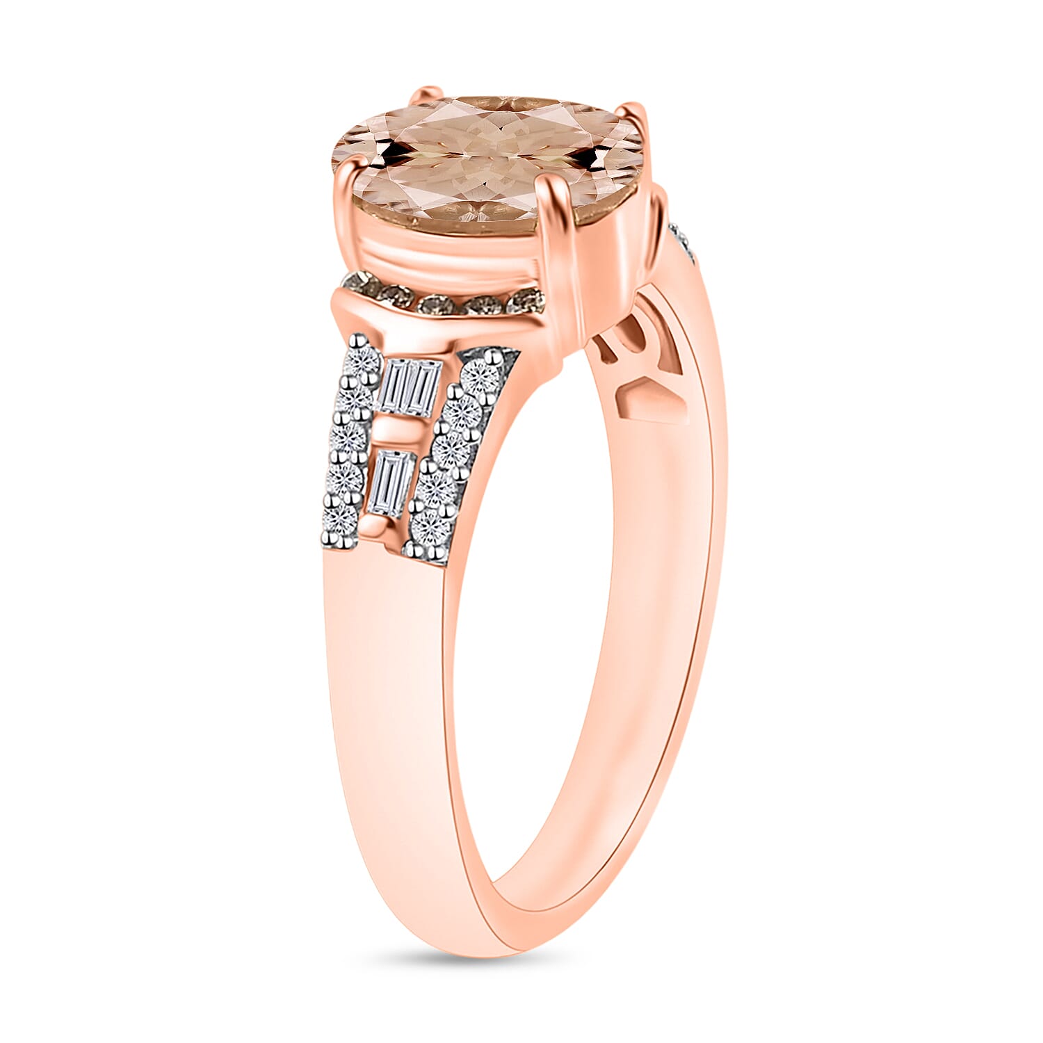 Premium Marropino Morganite, Natural Champagne and White Diamond 2.23 ctw Ring in 18K Vermeil Rose Gold Over Sterling Silver (Size 10.0)