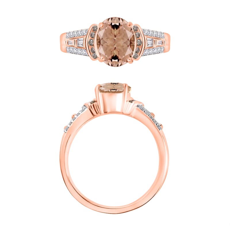 Premium Marropino Morganite, Natural Champagne and White Diamond 2.23 ctw Ring in 18K Vermeil Rose Gold Over Sterling Silver (Size 10.0)