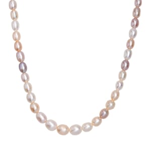 Multi Color Freshwater Pearl Oval Shape Necklace in 18K Vermeil Yellow Gold Over Sterling Silver 18 Inches