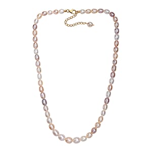 Multi Color Freshwater Pearl Oval Shape Necklace in 18K Vermeil Yellow Gold Over Sterling Silver 18 Inches