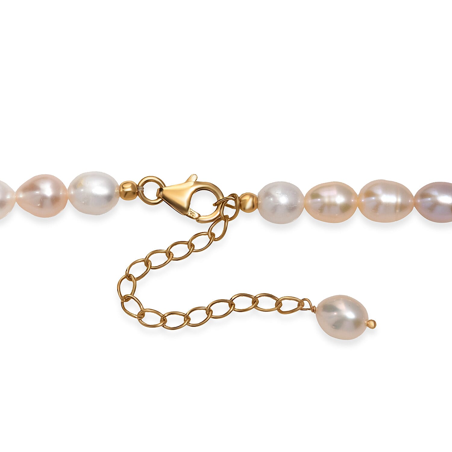 Multi Color Freshwater Pearl Oval Shape Necklace in 18K Vermeil Yellow Gold Over Sterling Silver 18 Inches