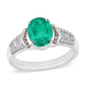 Luxoro AAA Kagem Zambian Emerald, Natural Champagne and White Diamond I2 2.23 ctw Ring in 14K White Gold (Size 10.0)