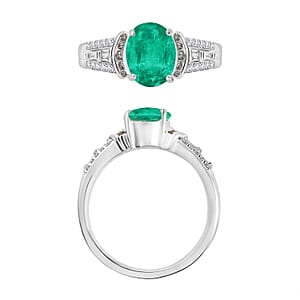 Luxoro AAA Kagem Zambian Emerald, Natural Champagne and White Diamond I2 2.23 ctw Ring in 14K White Gold (Size 10.0) (Del. in 10-12 Days)