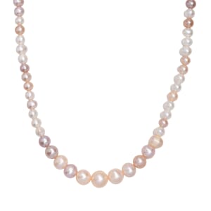 Multi Color Fresh Water Pearl Necklace in 18K Vermeil Yellow Gold Over Sterling Silver 18 Inches
