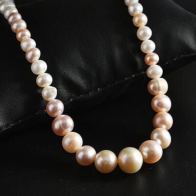 Multi Color Freshwater Pearl Sunrise Bloom Necklace in 18K Vermeil Yellow Gold Over Sterling Silver 18 Inches