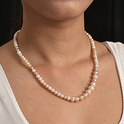 Multi Color Freshwater Pearl Sunrise Bloom Necklace in 18K Vermeil Yellow Gold Over Sterling Silver 18 Inches