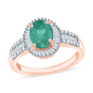 Kagem Zambian Emerald and Diamond 1.56 ctw Halo Ring in 18K Vermeil Rose Gold Over Sterling Silver (Size 10) 1