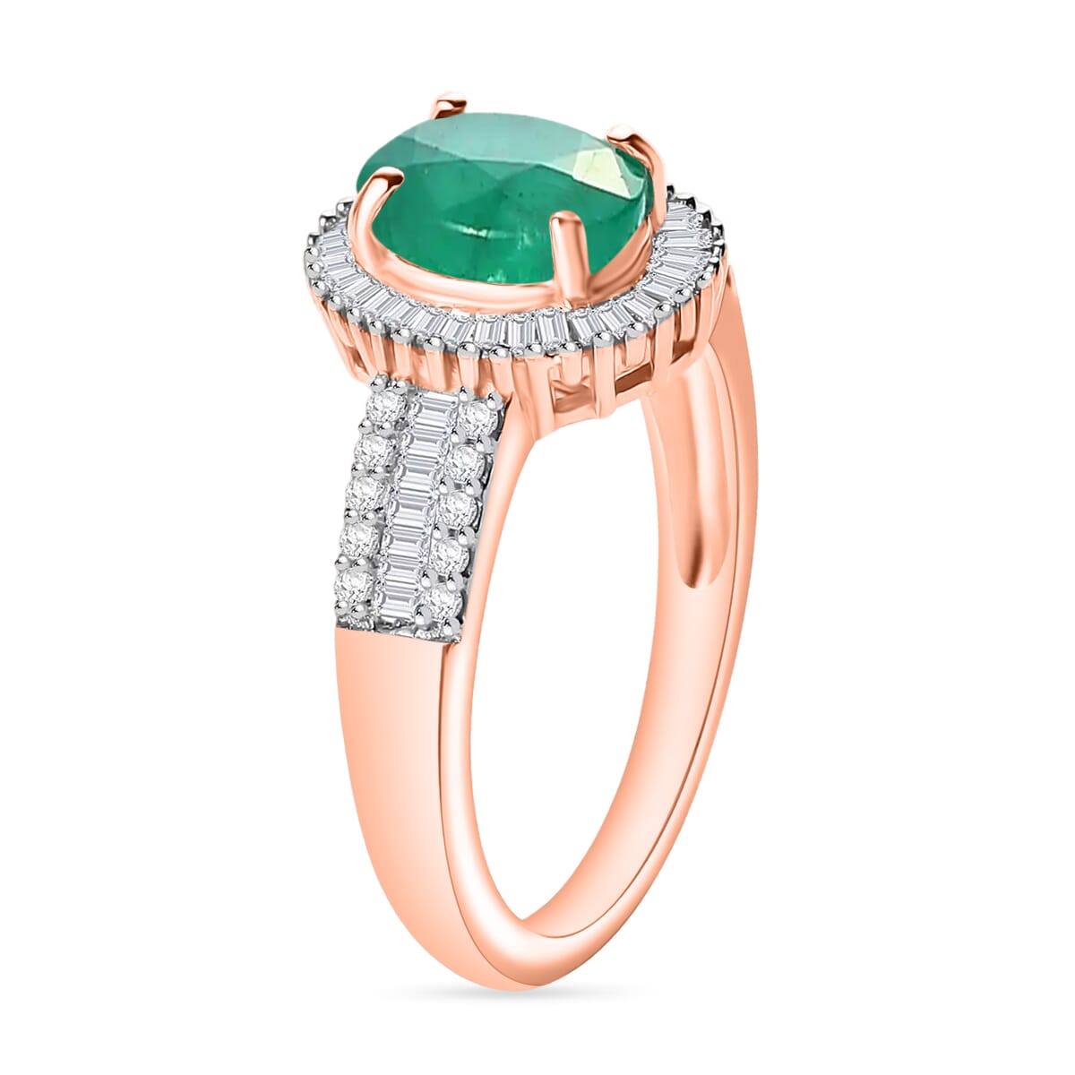 Kagem Zambian Emerald and Diamond 1.56 ctw Halo Ring in 18K Vermeil Rose Gold Over Sterling Silver (Size 10) 1 image number 2