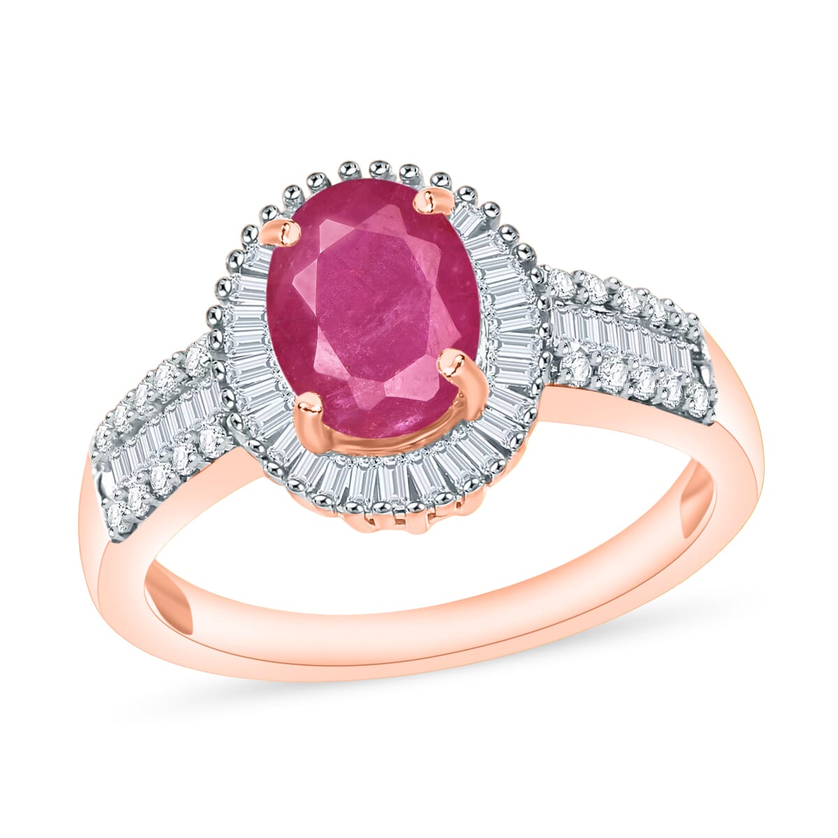 Mozambique Ruby and Diamond 1.91 ctw Halo Ring in 18K Vermeil Rose Gold Over Sterling Silver (Size 10) 1 image number 0