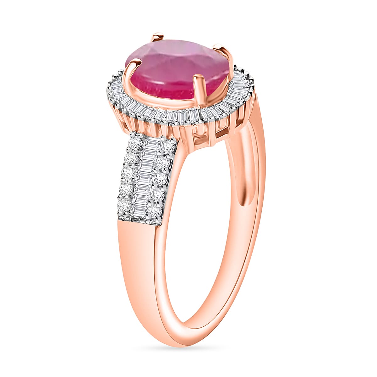 Mozambique Ruby and Diamond 1.91 ctw Halo Ring in 18K Vermeil Rose Gold Over Sterling Silver (Size 11.0) (Del. in 10-12 Days) image number 2