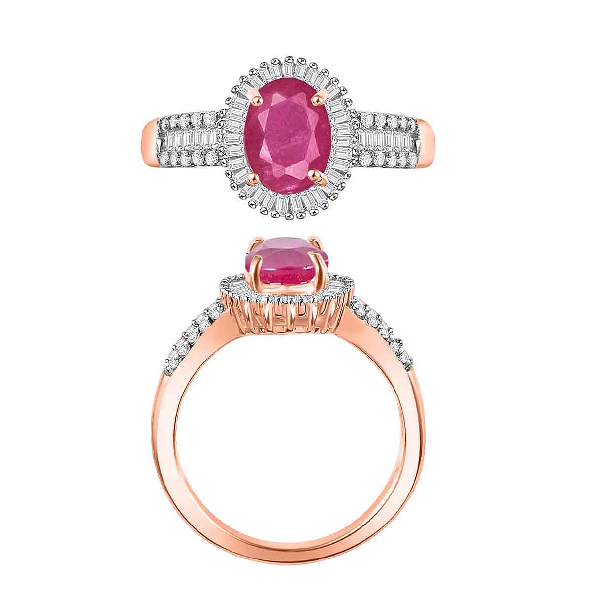 Mozambique Ruby and Diamond 1.91 ctw Halo Ring in 18K Vermeil Rose Gold Over Sterling Silver (Size 11.0) (Del. in 10-12 Days) image number 3