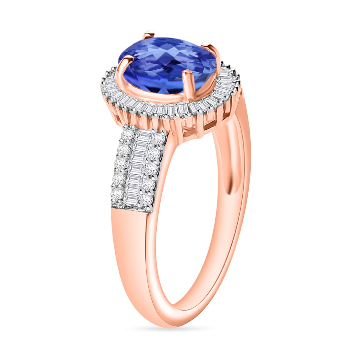 Tanzanite and Diamond 1.66 ctw Halo Ring in 18K Vermeil Rose Gold Over Sterling Silver (Size 10) 1 image number 2