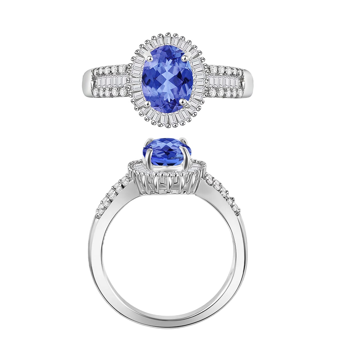 Tanzanite and Diamond 1.66 ctw Halo Ring in Rhodium Over Sterling Silver (Size 4.5) (Del. in 10-12 Days) image number 3