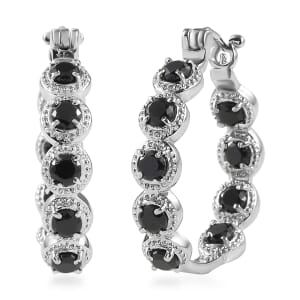 EverTrue Thai Black Spinel 4.00 ctw Hoop Earrings in Stainless Steel