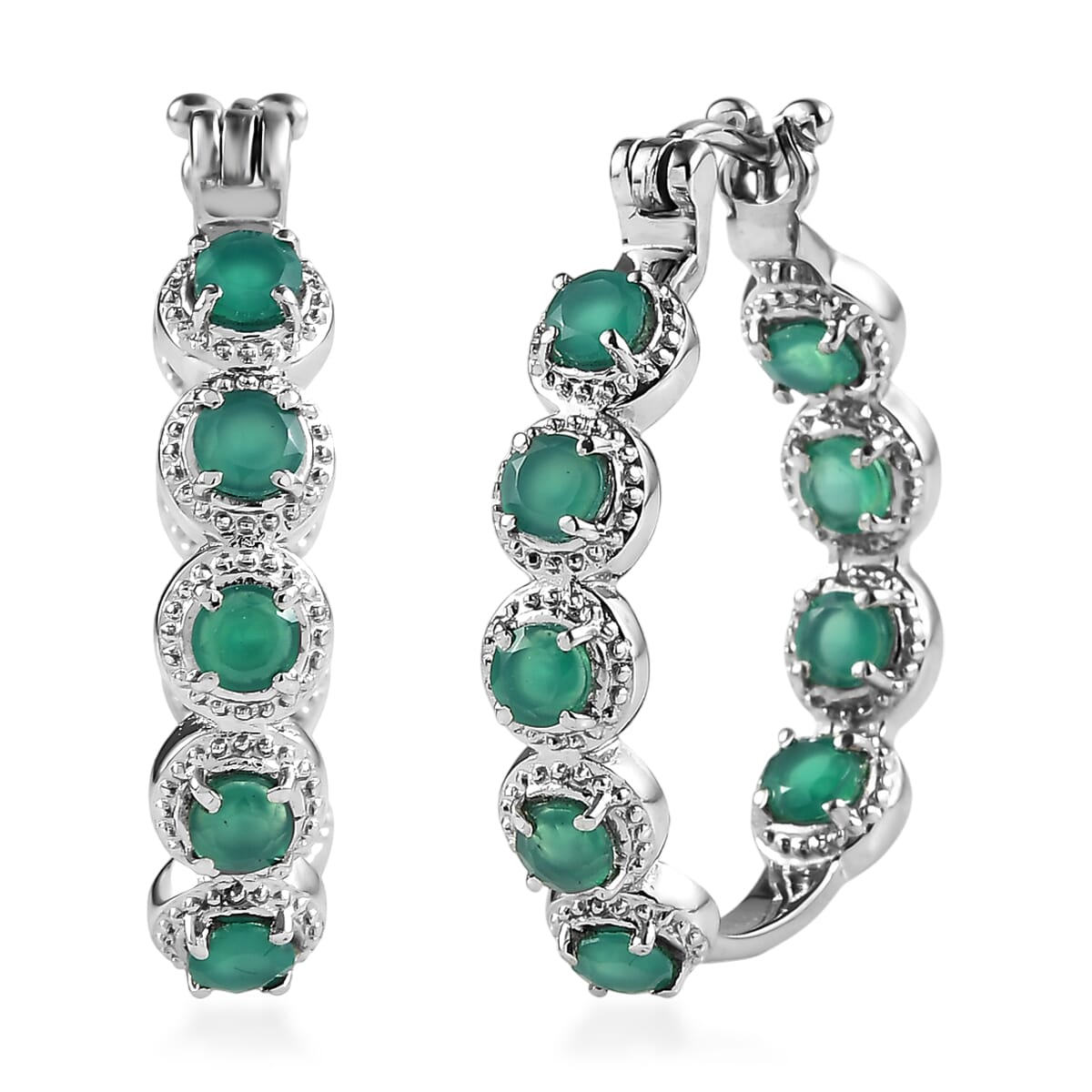 EverTrue Green Onyx 4.60 ctw Hoop Earrings in Stainless Steel image number 0