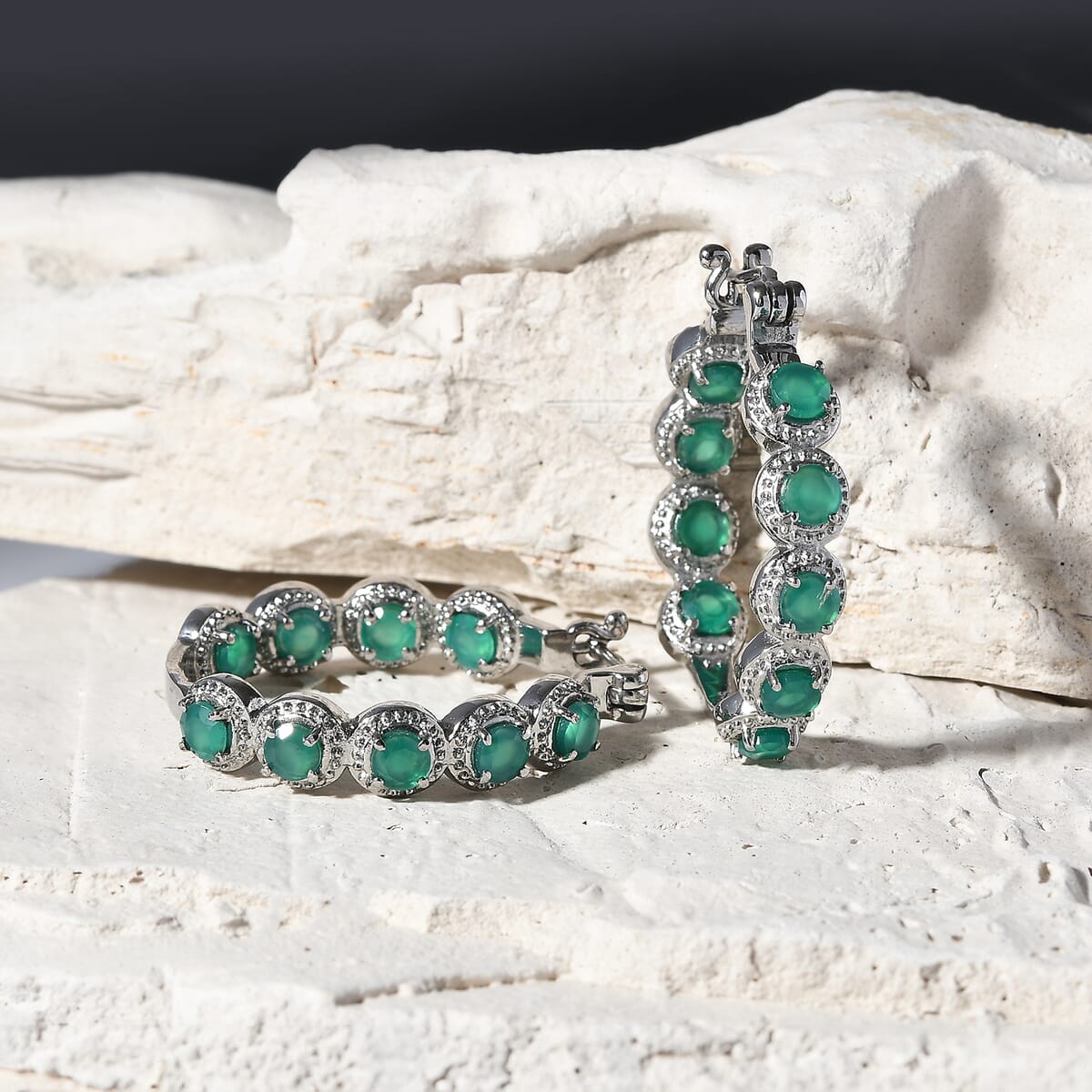 EverTrue Green Onyx 4.60 ctw Hoop Earrings in Stainless Steel image number 1