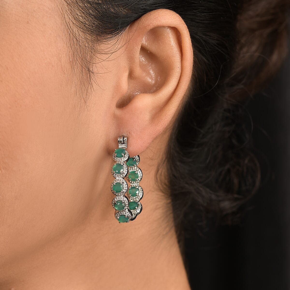 EverTrue Green Onyx 4.60 ctw Hoop Earrings in Stainless Steel image number 2
